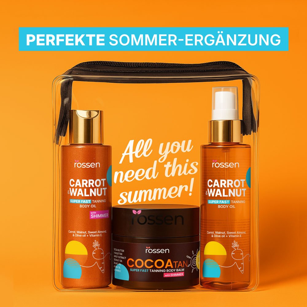 Bräunungsset für schnelle Sommerbräune mit Schimmer und Pflege | Rossen Kosmetik