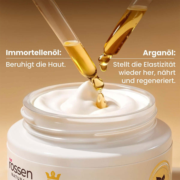 KÖNIGIN Anti - Falten - Creme mit Arganöl & Immortelle – Straffende Anti - Aging Pflege | Rossen Kosmetik